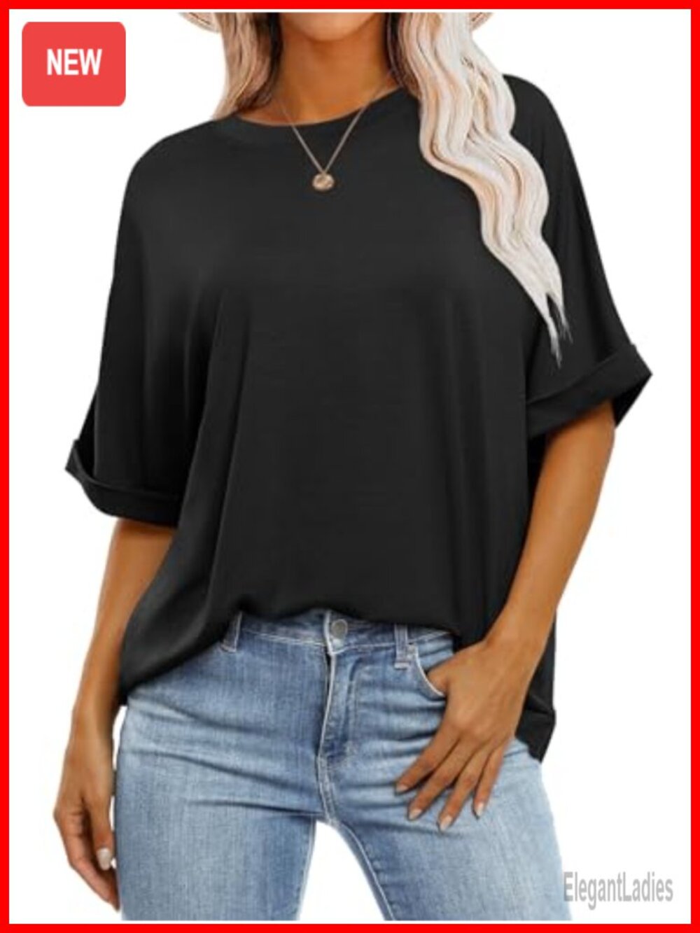 ANRABESS Womens Oversized Tunic T-Shirt Short Roll Sleeve